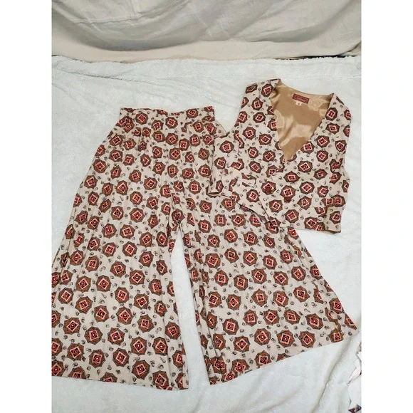 Vintage Cropped Wide Leg Pants 12 Vest Top Medium Set Outfit Bohemian Festival - Picture 1 of 16